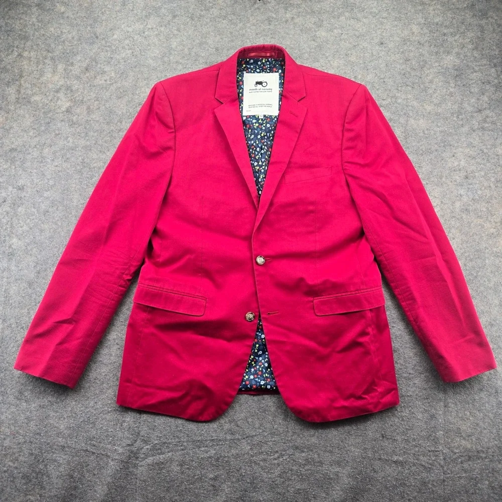 Moods of Norway Blazer Mens 42 Red 100% Wool Floral Lined 2-Button Sport Coat